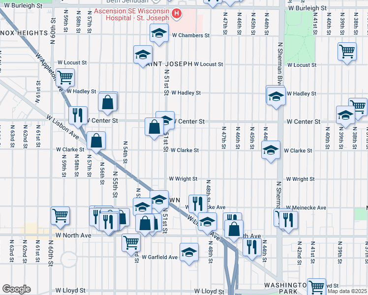 map of restaurants, bars, coffee shops, grocery stores, and more near 2613 North 50th Street in Milwaukee