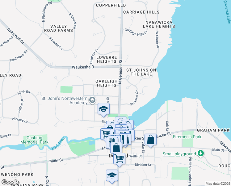 map of restaurants, bars, coffee shops, grocery stores, and more near 1325 North Genesee Street in Delafield