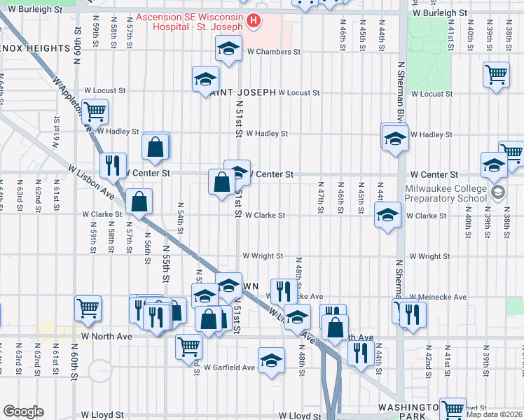 map of restaurants, bars, coffee shops, grocery stores, and more near 2613 North 50th Street in Milwaukee