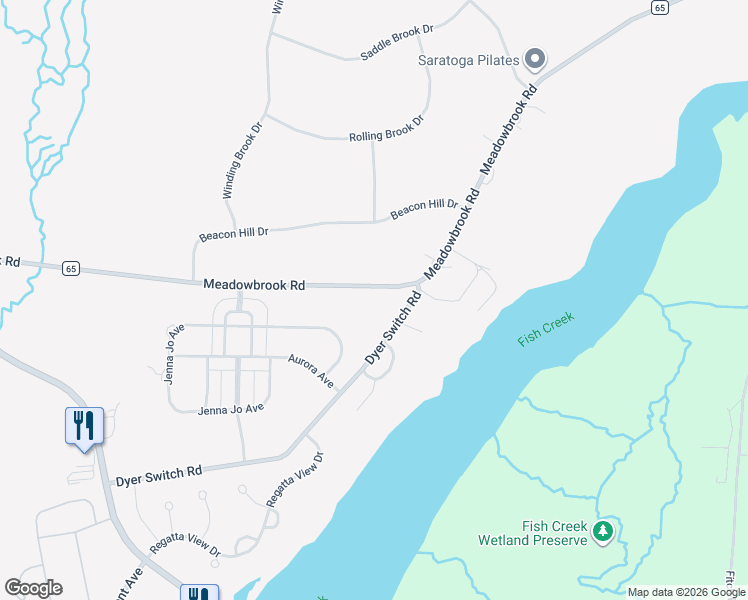 map of restaurants, bars, coffee shops, grocery stores, and more near 102 Meadowbrook Road in Saratoga Springs