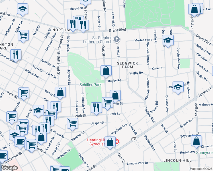map of restaurants, bars, coffee shops, grocery stores, and more near 315 Helen Street in Syracuse