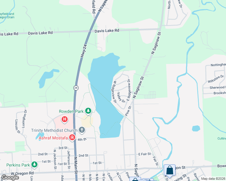 map of restaurants, bars, coffee shops, grocery stores, and more near 1501 West Ridgeview Drive in Lapeer