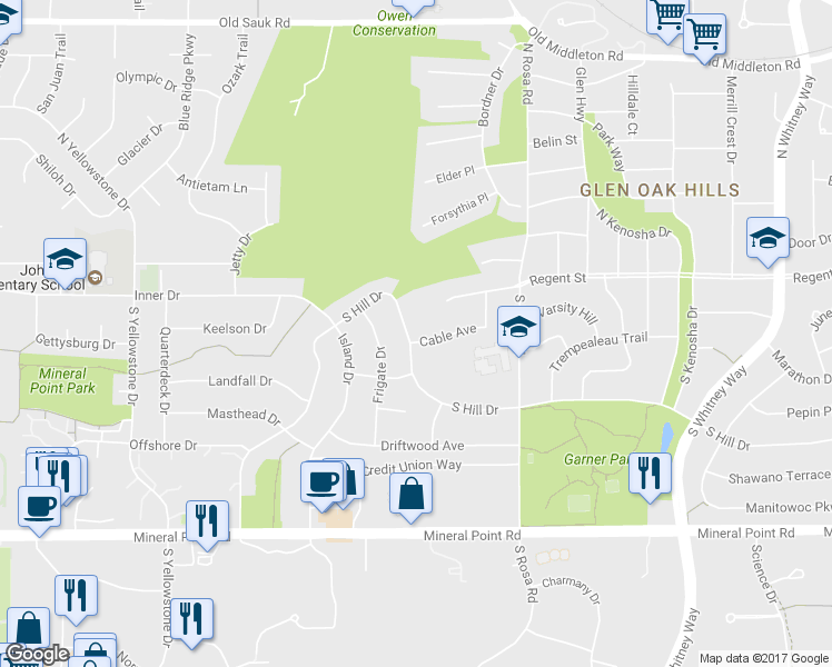 map of restaurants, bars, coffee shops, grocery stores, and more near 5914 Cable Avenue in Madison