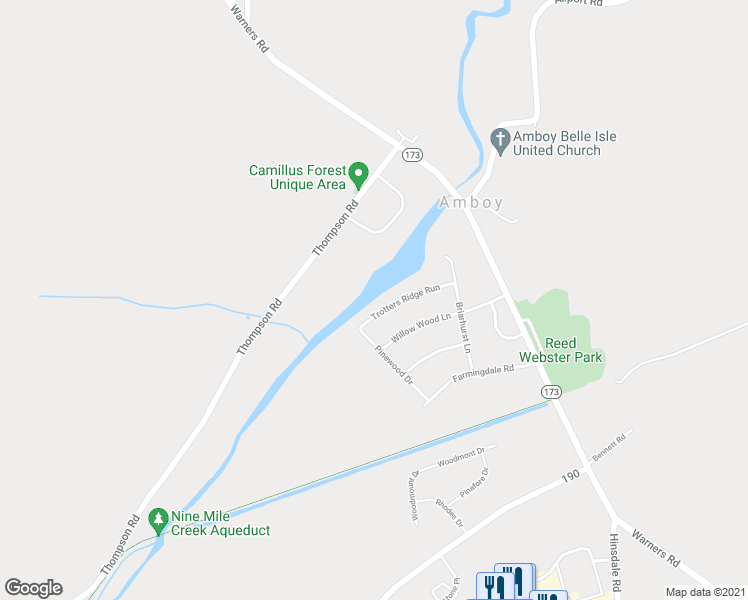 map of restaurants, bars, coffee shops, grocery stores, and more near 166 Trotters Ridge in Camillus