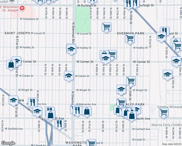 map of restaurants, bars, coffee shops, grocery stores, and more near 2614 North 41st Street in Milwaukee