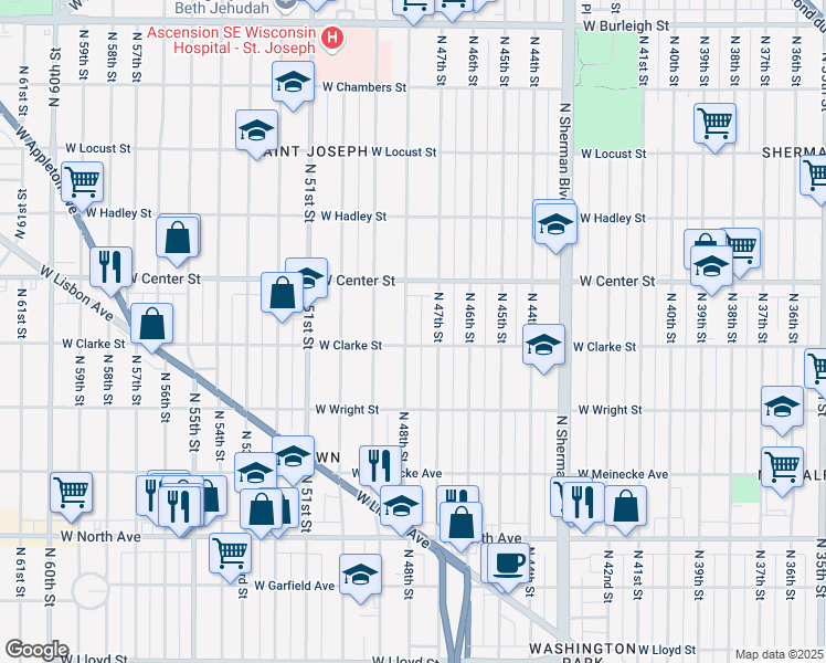 map of restaurants, bars, coffee shops, grocery stores, and more near 2614 North 48th Street in Milwaukee