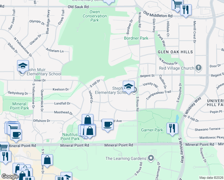 map of restaurants, bars, coffee shops, grocery stores, and more near 5914 Cable Avenue in Madison