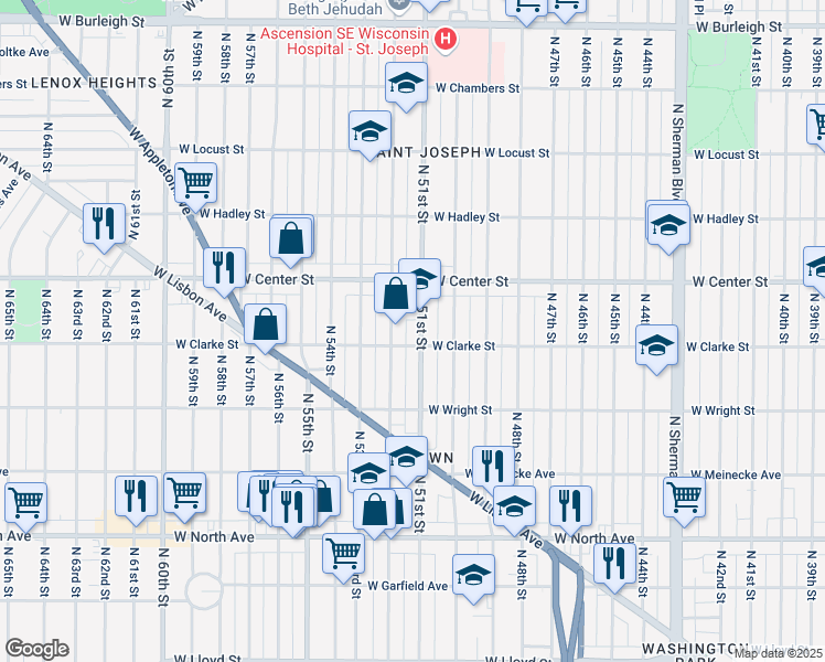 map of restaurants, bars, coffee shops, grocery stores, and more near 2617-2619 North 51st Street in Milwaukee