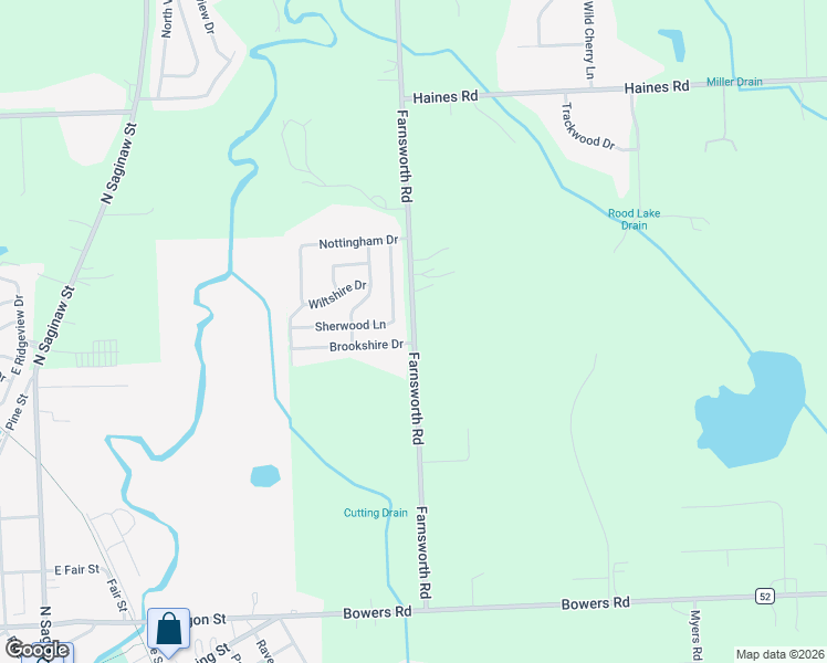 map of restaurants, bars, coffee shops, grocery stores, and more near 1265 Farnsworth Road in Lapeer
