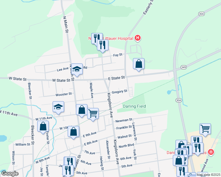 map of restaurants, bars, coffee shops, grocery stores, and more near 244 Kingsboro Avenue in Gloversville