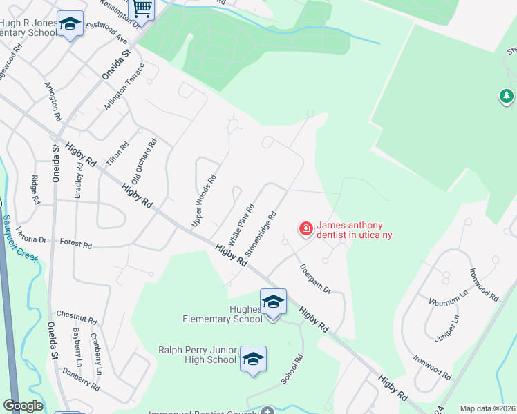 map of restaurants, bars, coffee shops, grocery stores, and more near 12 White Pine Road in New Hartford