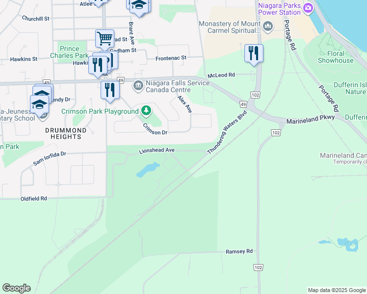 map of restaurants, bars, coffee shops, grocery stores, and more near in Niagara Falls