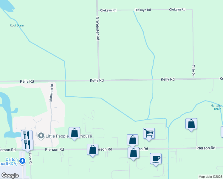 map of restaurants, bars, coffee shops, grocery stores, and more near 5455 Kelly Road in Flint