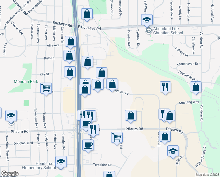 map of restaurants, bars, coffee shops, grocery stores, and more near 4505 Helgesen Drive in Madison
