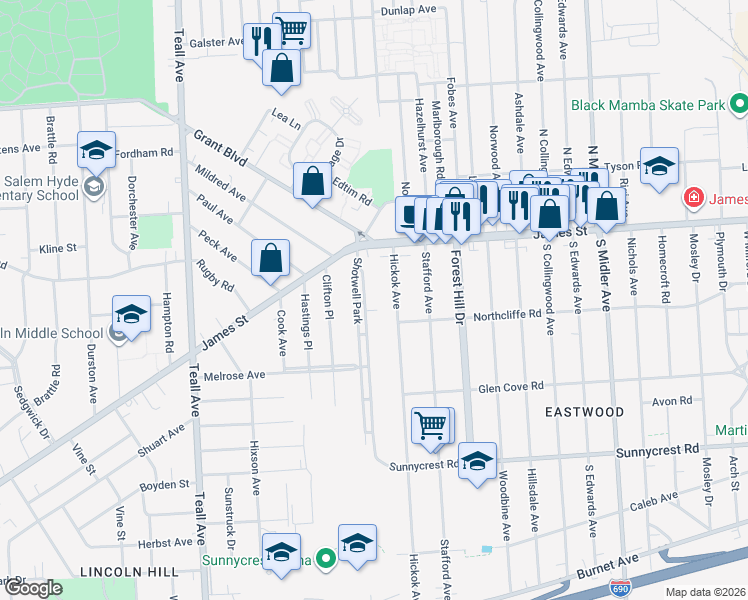 map of restaurants, bars, coffee shops, grocery stores, and more near 162 Hickok Avenue in Syracuse
