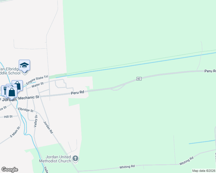 map of restaurants, bars, coffee shops, grocery stores, and more near 621 Peru Road in Jordan