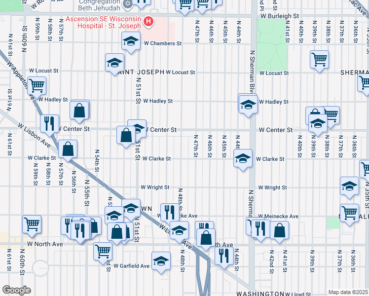 map of restaurants, bars, coffee shops, grocery stores, and more near 2614 North 48th Street in Milwaukee
