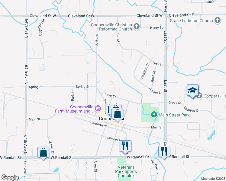 map of restaurants, bars, coffee shops, grocery stores, and more near in Coopersville