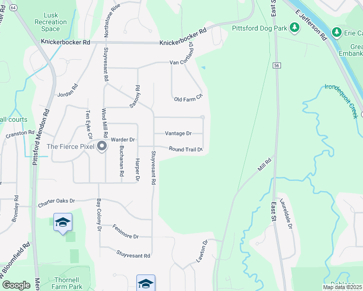 map of restaurants, bars, coffee shops, grocery stores, and more near 51 Round Trail Drive in Pittsford