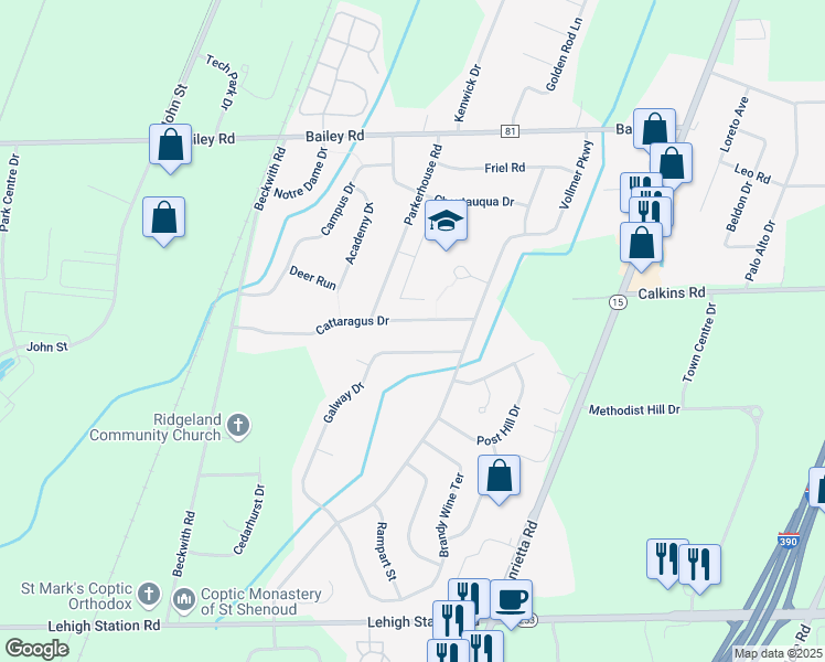 map of restaurants, bars, coffee shops, grocery stores, and more near 24 Galway Drive in Rochester