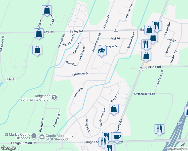 map of restaurants, bars, coffee shops, grocery stores, and more near 24 Galway Drive in Rochester