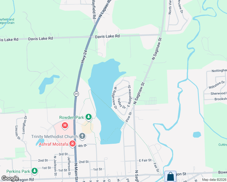 map of restaurants, bars, coffee shops, grocery stores, and more near 1501-1525 West Ridgeview Drive in Lapeer