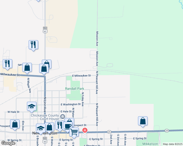 map of restaurants, bars, coffee shops, grocery stores, and more near 301-499 East Milwaukee Street in New Hampton