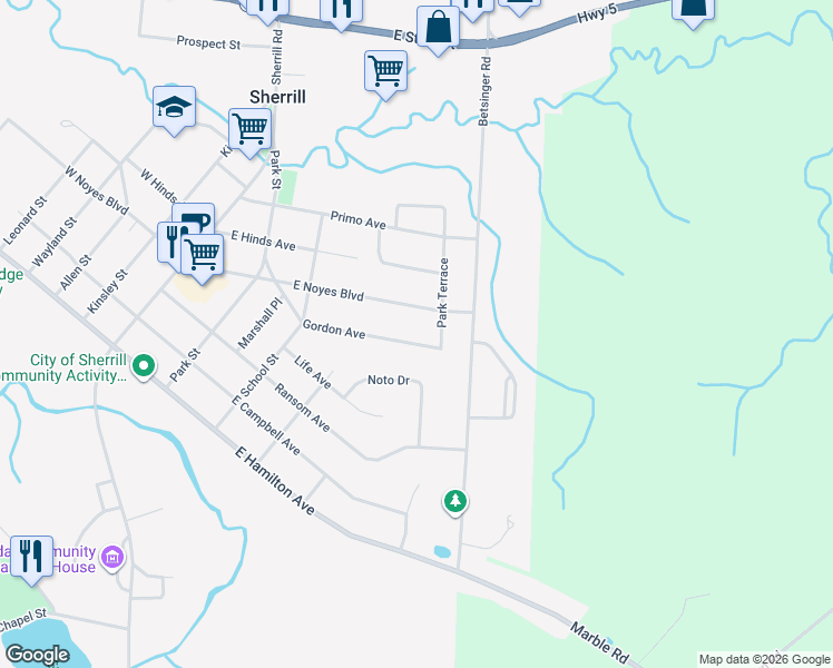 map of restaurants, bars, coffee shops, grocery stores, and more near 309 Gordon Avenue in Sherrill