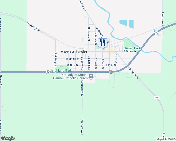 map of restaurants, bars, coffee shops, grocery stores, and more near 308 South Lincoln Street in Lawler