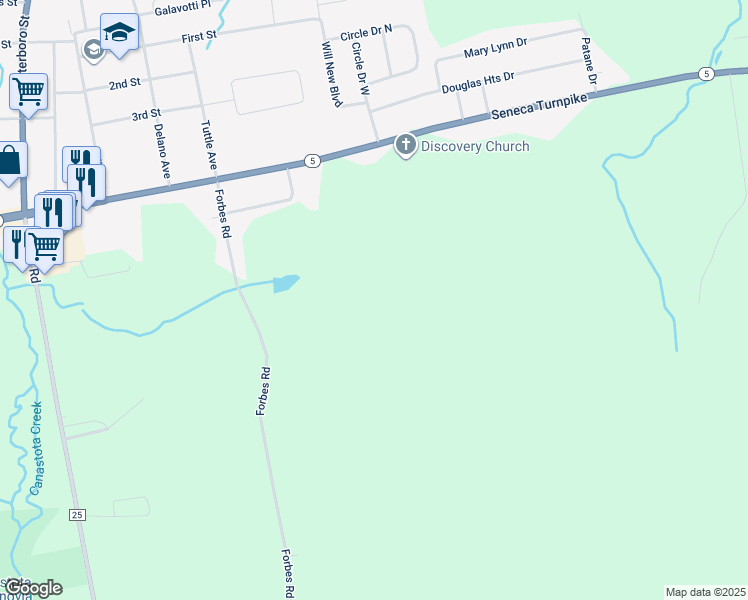 map of restaurants, bars, coffee shops, grocery stores, and more near in Canastota