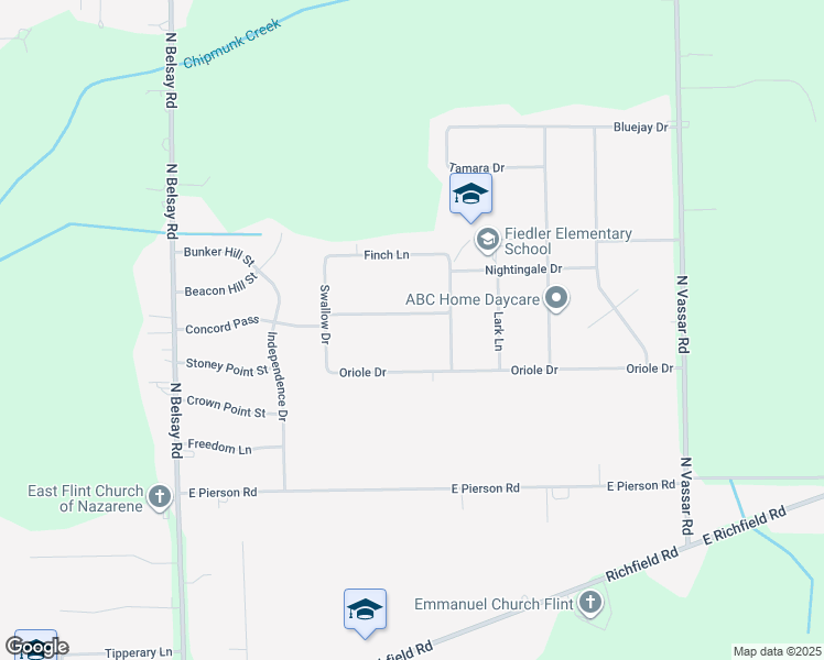 map of restaurants, bars, coffee shops, grocery stores, and more near 6247 Oriole Drive in Flint