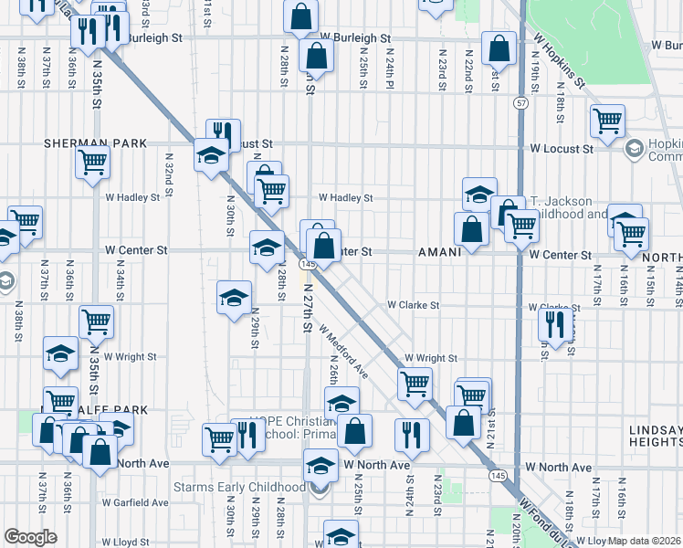 map of restaurants, bars, coffee shops, grocery stores, and more near 2607 West Fond Du Lac Avenue in Milwaukee