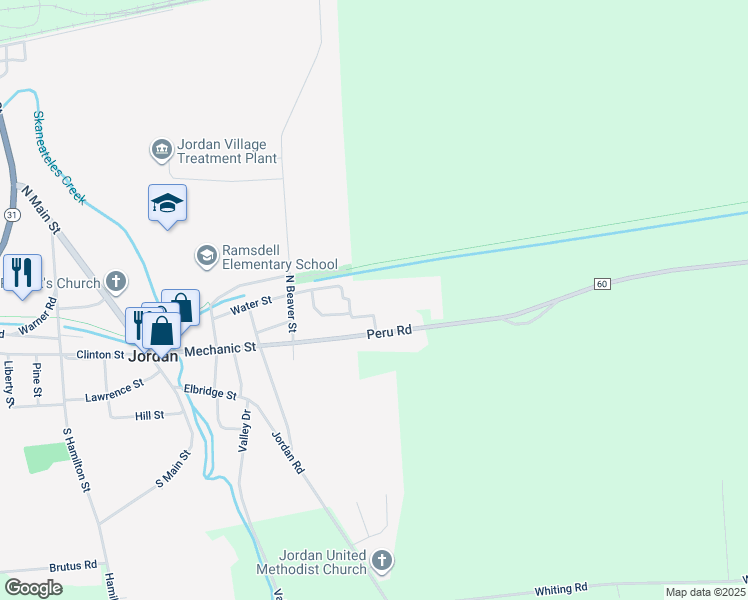 map of restaurants, bars, coffee shops, grocery stores, and more near 541 Peru Road in Jordan