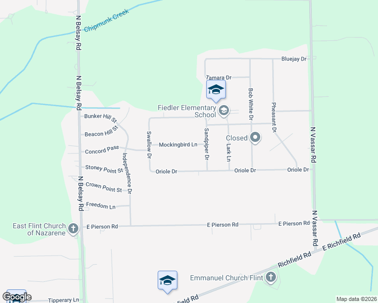 map of restaurants, bars, coffee shops, grocery stores, and more near 6247 Oriole Drive in Flint