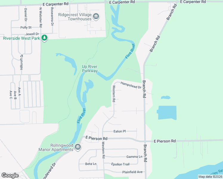map of restaurants, bars, coffee shops, grocery stores, and more near 5802 Western Road in Flint