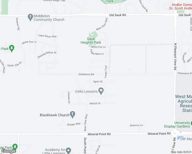 map of restaurants, bars, coffee shops, grocery stores, and more near 9421 Elderberry Road in Middleton