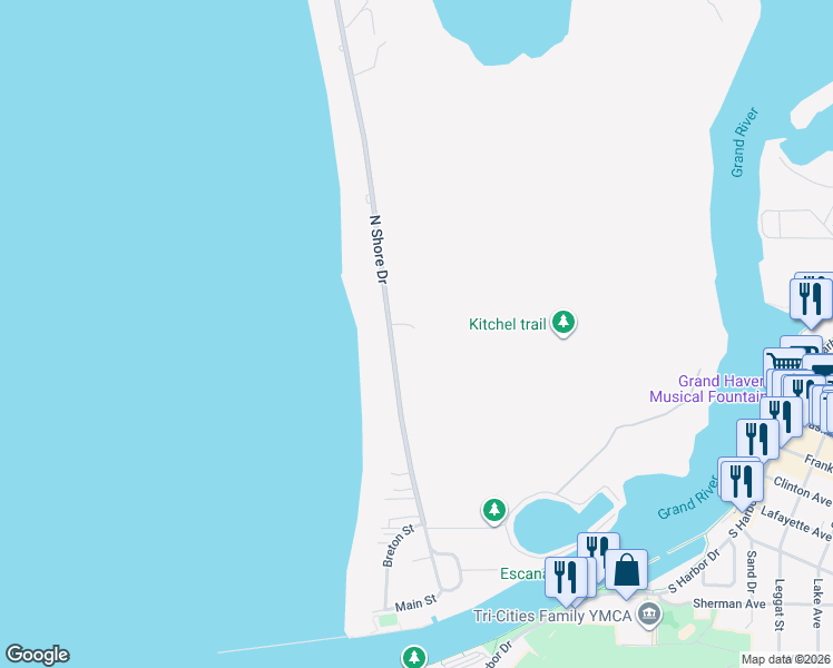map of restaurants, bars, coffee shops, grocery stores, and more near 19632 North Shore Drive in Spring Lake