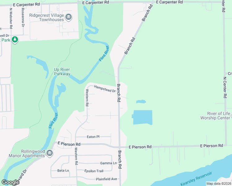 map of restaurants, bars, coffee shops, grocery stores, and more near 5809 Branch Road in Flint