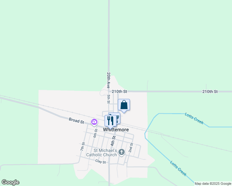 map of restaurants, bars, coffee shops, grocery stores, and more near 100 4th Street in Whittemore