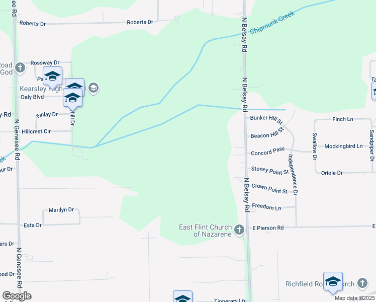 map of restaurants, bars, coffee shops, grocery stores, and more near 4169 North Belsay Road in Flint