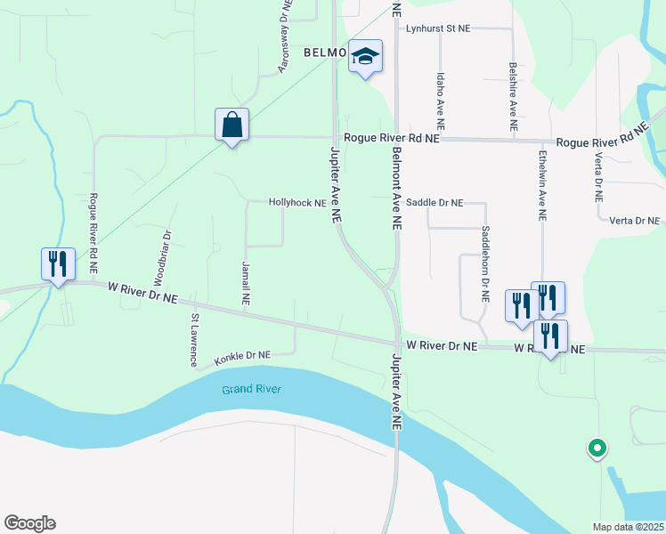 map of restaurants, bars, coffee shops, grocery stores, and more near 5761 Jupiter Avenue Northeast in Plainfield charter Township
