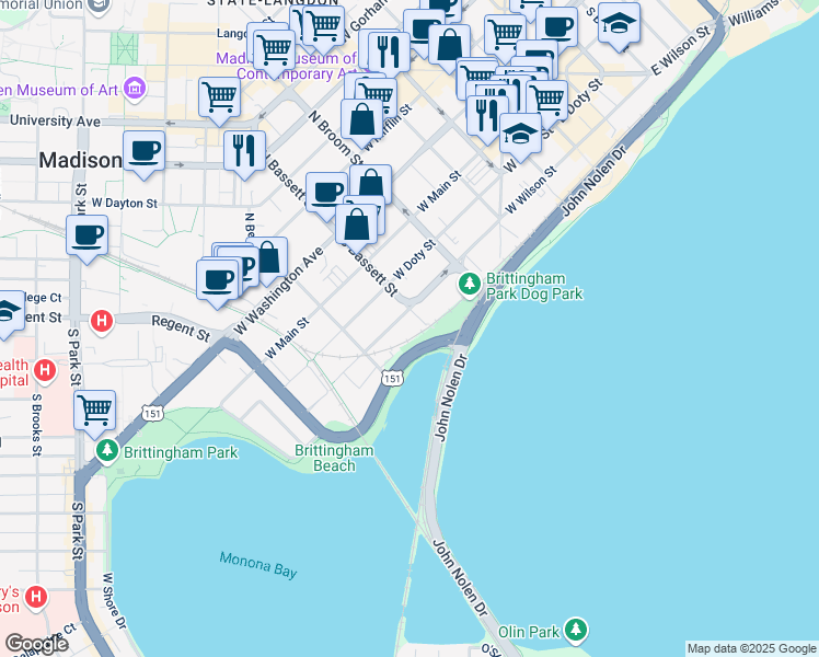 map of restaurants, bars, coffee shops, grocery stores, and more near 507 West Wilson Street in Madison