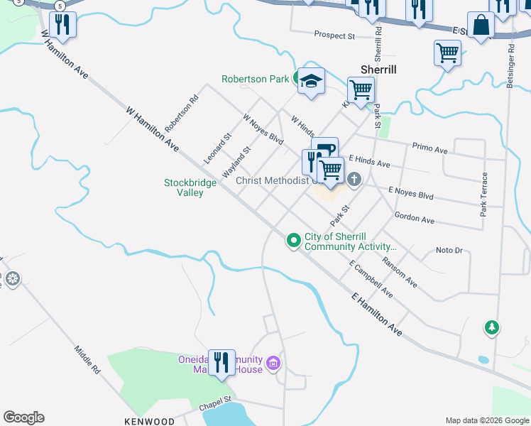 map of restaurants, bars, coffee shops, grocery stores, and more near 123 West Campbell Avenue in Sherrill