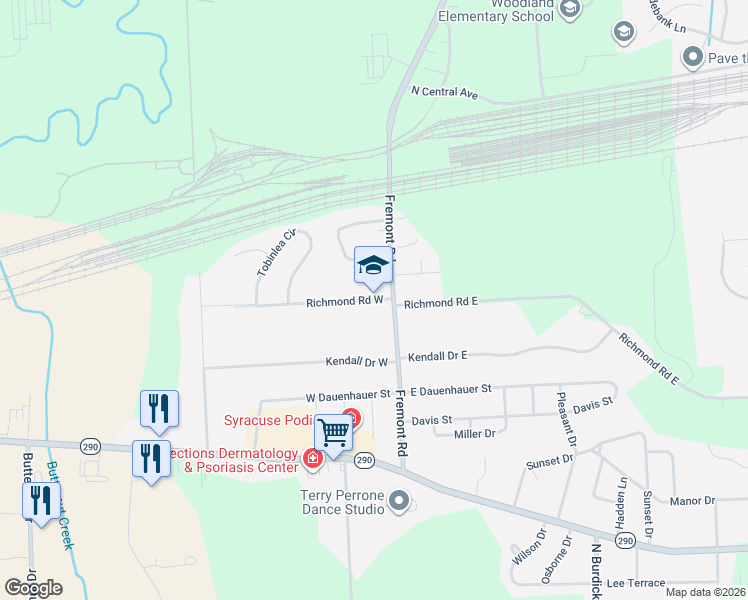 map of restaurants, bars, coffee shops, grocery stores, and more near 240 Cannonball Way in East Syracuse
