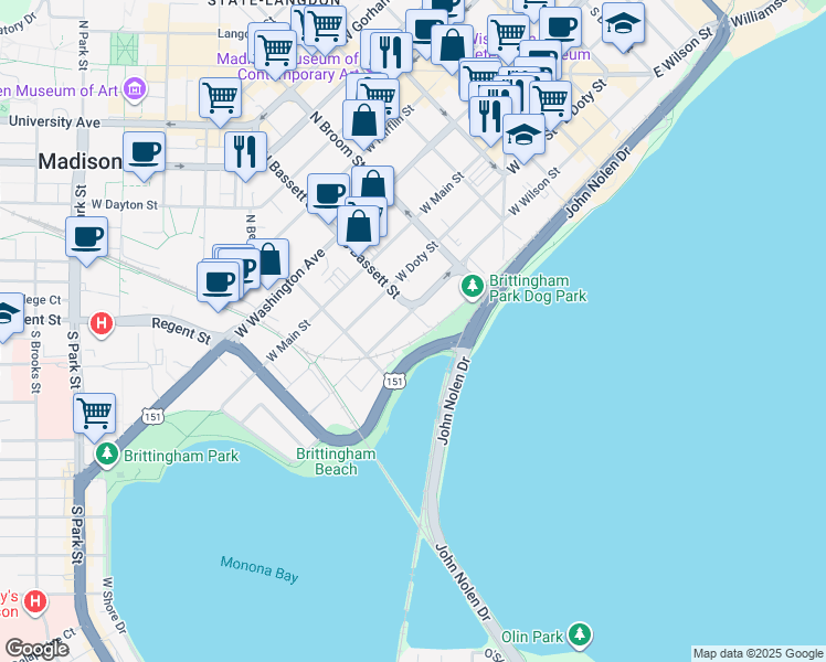 map of restaurants, bars, coffee shops, grocery stores, and more near 507 West Wilson Street in Madison