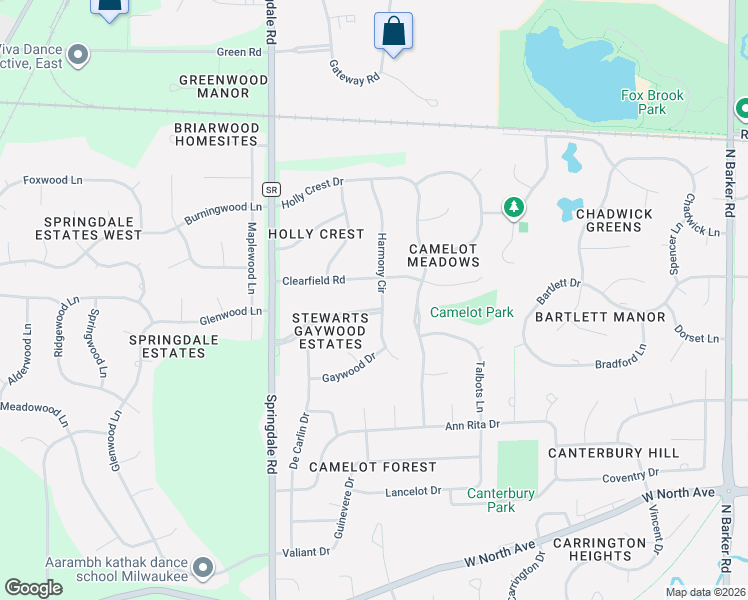 map of restaurants, bars, coffee shops, grocery stores, and more near 21705 Clearfield Road in Brookfield