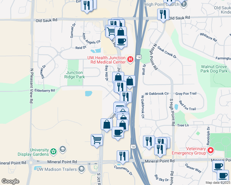 map of restaurants, bars, coffee shops, grocery stores, and more near 310 Harbour Town Drive in Madison