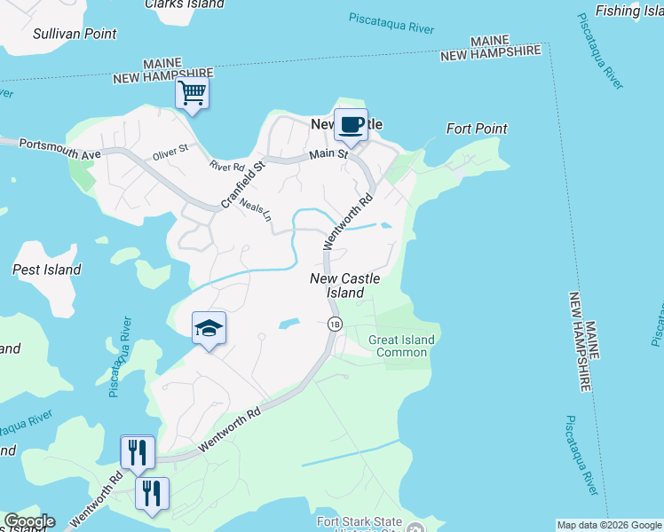 map of restaurants, bars, coffee shops, grocery stores, and more near 160 Wentworth Road in New Castle