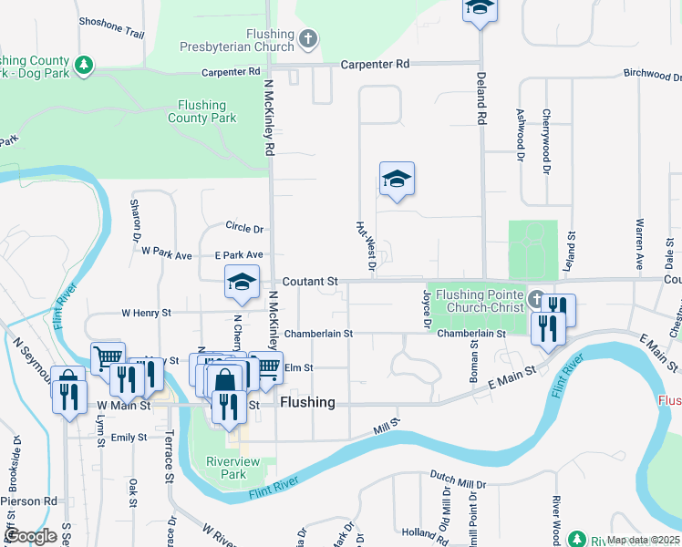 map of restaurants, bars, coffee shops, grocery stores, and more near 413 Coutant Street in Flushing