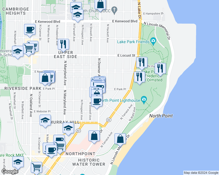 map of restaurants, bars, coffee shops, grocery stores, and more near 2729 North Summit Avenue in Milwaukee